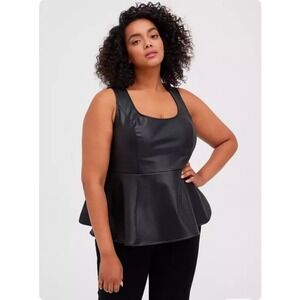 Torrid Womens Black Faux Leather Peplum Tank Top Sleeveless Scoop Neck 2X